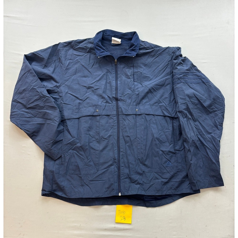 Adidas Vintage Navy Blue Full Zip Windbreaker Jacket Mesh Lined Mens Large